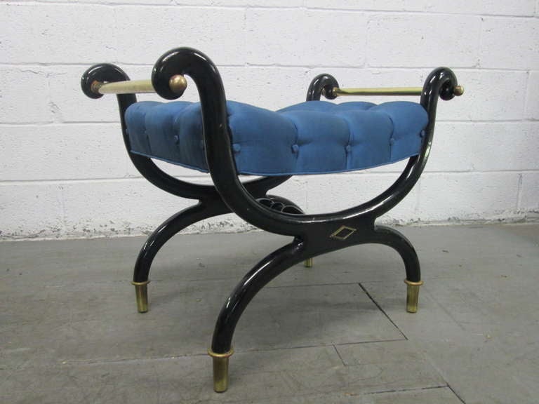 Hollywood Regency Tufted Stool / Bench Curule In Good Condition In New York, NY