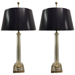 Pair of Neoclassical Style Glass and Brass Lamps by Chapman 4