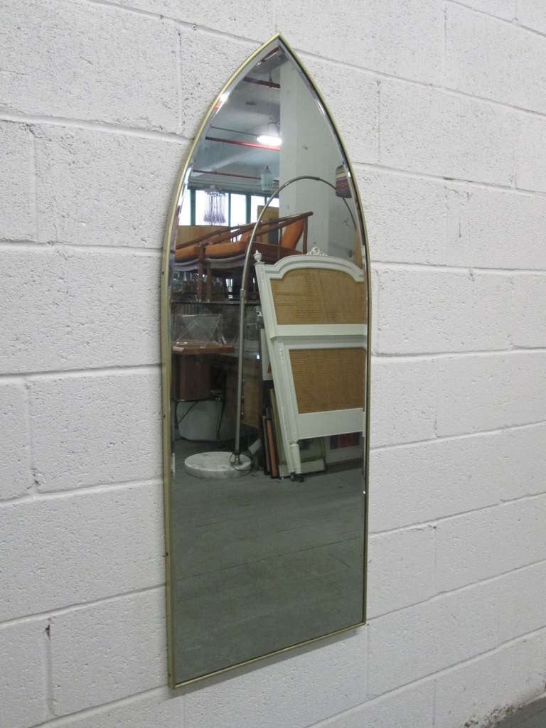 Italian Modernist Arched Mirror w/ Brass Frame For Sale at 1stdibs