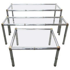 Chrome Faux Bamboo Table Set - Two Consoles & Coffee Table