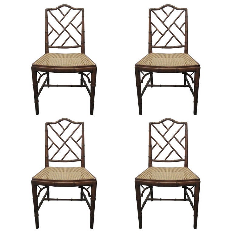 4 Faux Bamboo Chinese Chippendale Style Chairs For Sale at 1stdibs