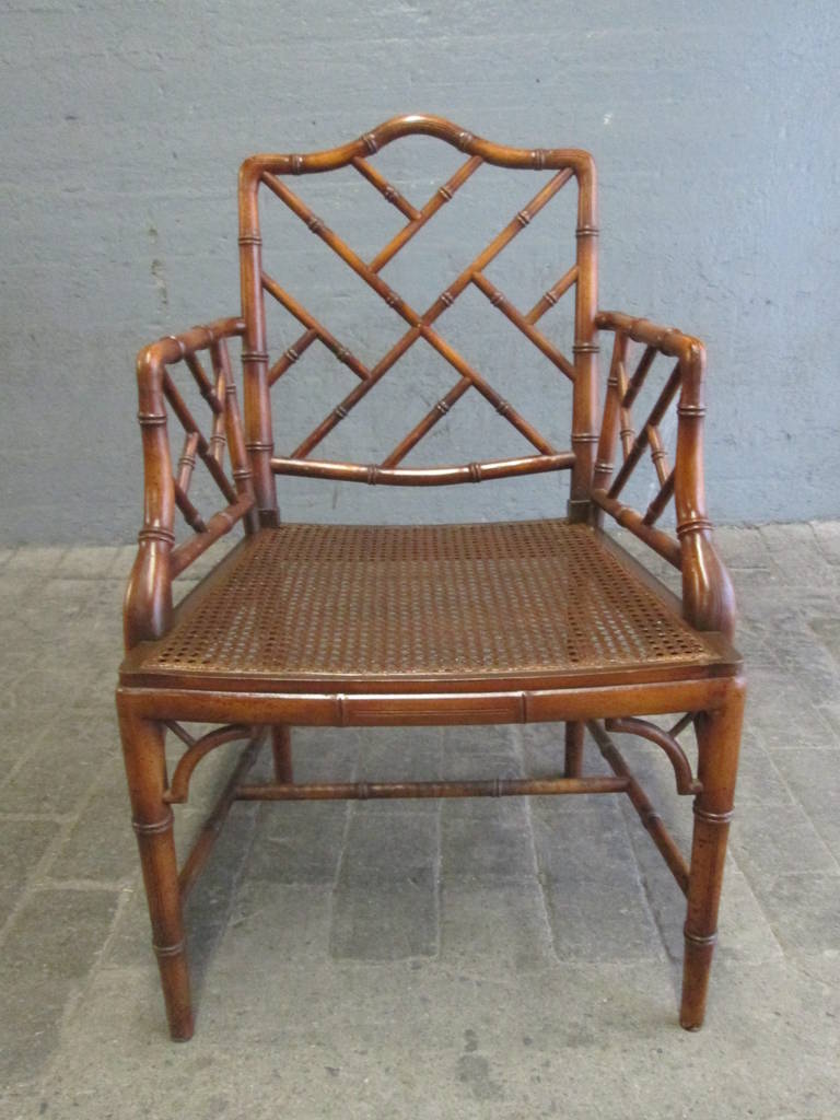 Pair of Chinese Faux Bamboo Chippendale Style Armchairs For Sale at 1stdibs