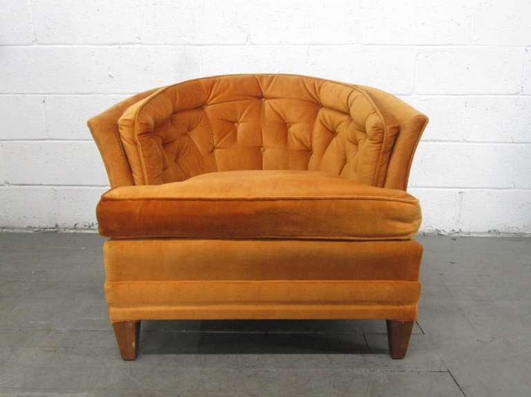 Pair 1960s Barrel Back Tufted Lounge Chairs