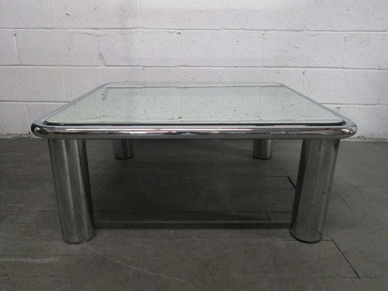 Mirror top chrome coffee table in the style of Marco Zanuso.
