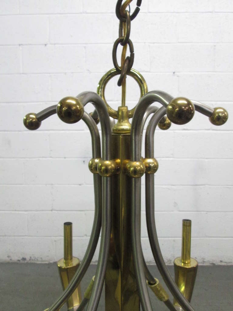 Mid-20th Century Italian Brass and Polished Steel Chandelier