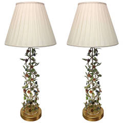 Tall Italian Iron Lamps with Floral Motif 6