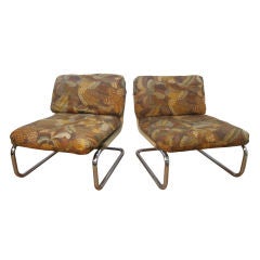 Pair of Upholstered Tubular Chrome Lounge Chairs