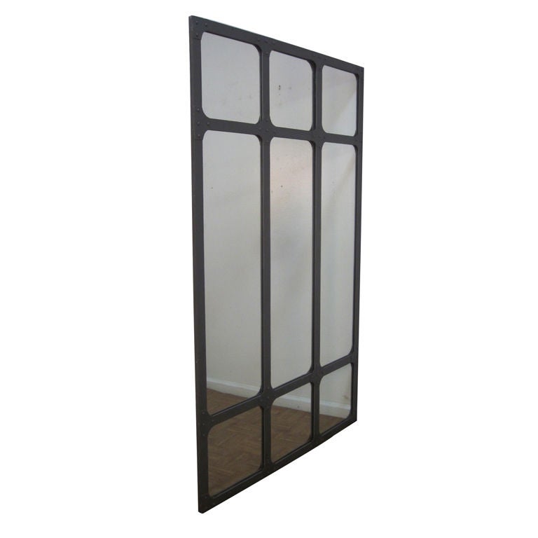 Large Industrial Heavy Wrought Iron Mirror For Sale at 1stdibs