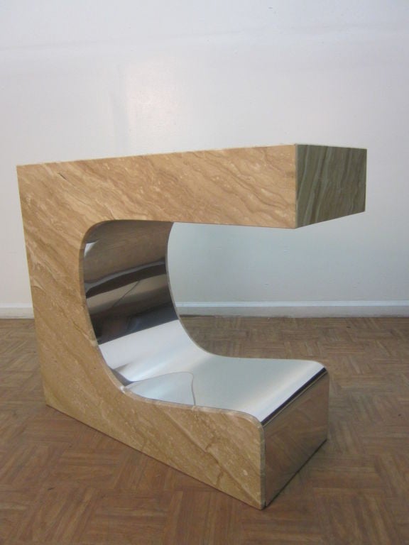 Italian Marble and Chrome Cantilevered Console Table