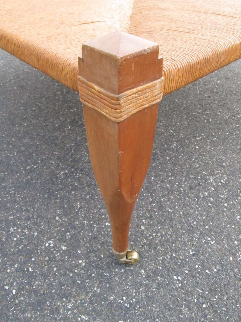 Mid-Century Modern Large Hand Woven Rush Top Bench / Coffee Table