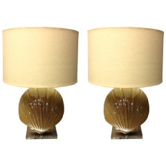 Pair of Modern Large-Scale Shell Lamps with Lucite and Silver Leaf ...