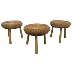 Set of Three Tony Paul Rattan Stools 5