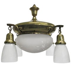Used Brass French Art Deco Hanging Light Fixture