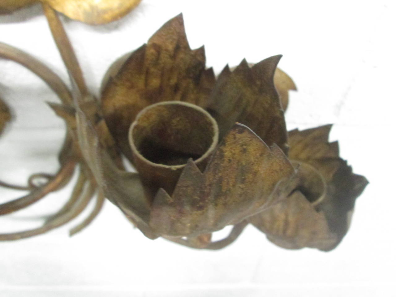 Pair of Italian Oversized Gilt Floral Sconces For Sale 1