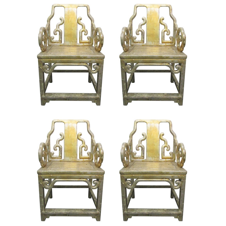 Set of Four Gilt Hardwood Chinese Armchairs