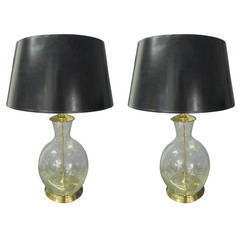 Pair Bubble Glass and Brass Lamps 4