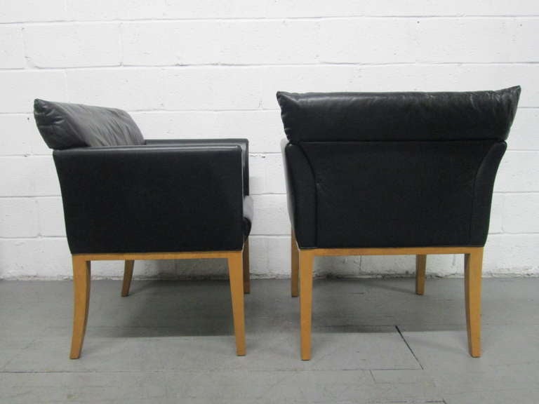 American Pair Black Leather Arm Chairs