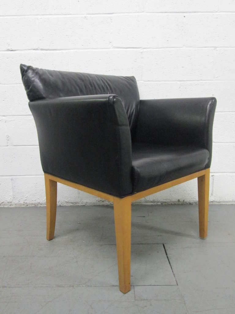 Pair Black Leather Arm Chairs In Good Condition In New York, NY