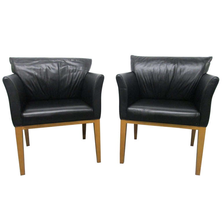Pair Black Leather Arm Chairs at 1stdibs