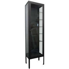 Tall Industrial Painted Metal & Glass Display Cabinet