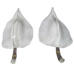 Pair Hand Blown Murano Leaves