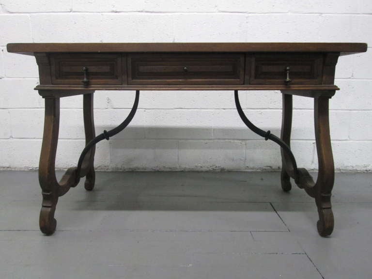Spanish Desk with Iron Stretcher For Sale at 1stdibs