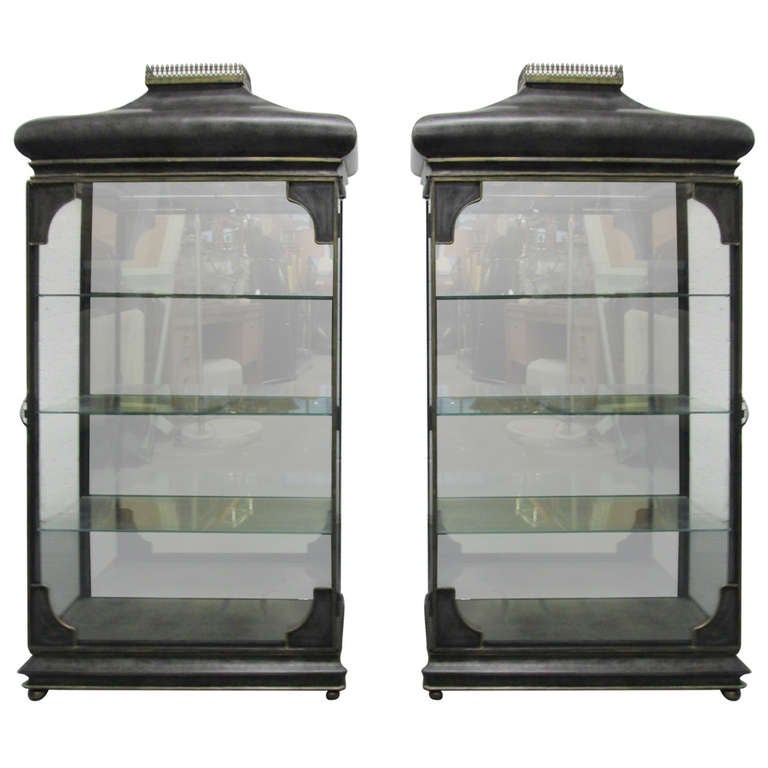 Pair Mixed Metal Display Glass Shelves at 1stdibs