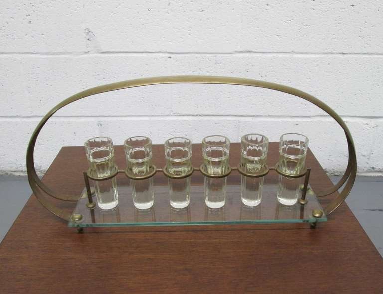 French Bronze Baccarat Shot Glass Caddy