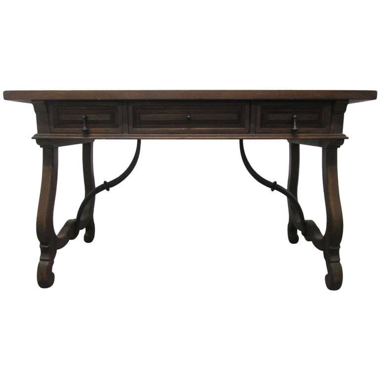 Spanish Desk with Iron Stretcher at 1stdibs
