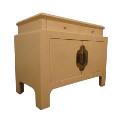 Baker Lacquered Grass Cloth Chinoiserie Cabinet