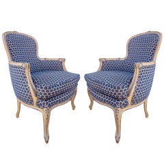 Pair of French Louis XVI Style Bergeres Chairs