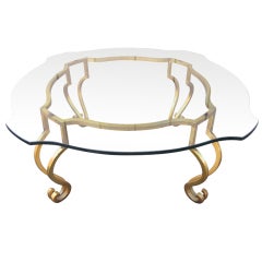 Wrought Iron French Gilt Coffee Table Attributed to Maison Ramsay 1