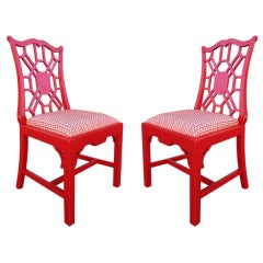 Pair Chinese Chippendale Style Side Chairs