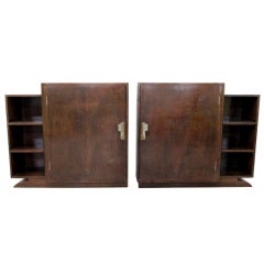Pair Walnut Art Deco Cabinets / Bookcases