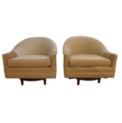 Pair Swivel Upholstered Arm Chairs