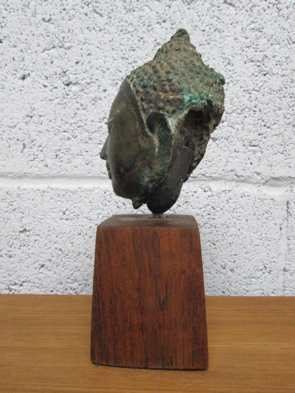 18th Century and Earlier Bronze Buddha Head on Stand For Sale