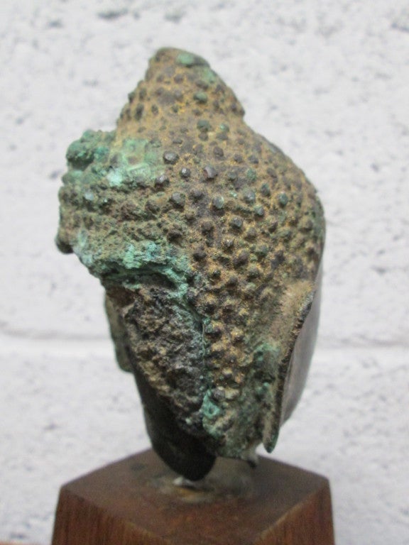Bronze Buddha Head on Stand For Sale 1