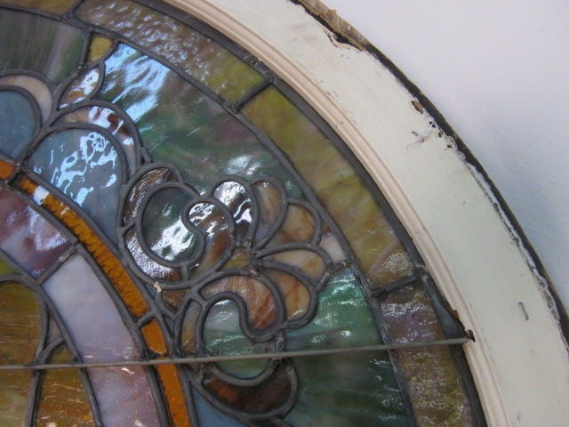 Large Leaded Stained Glass Arched Mirror 1