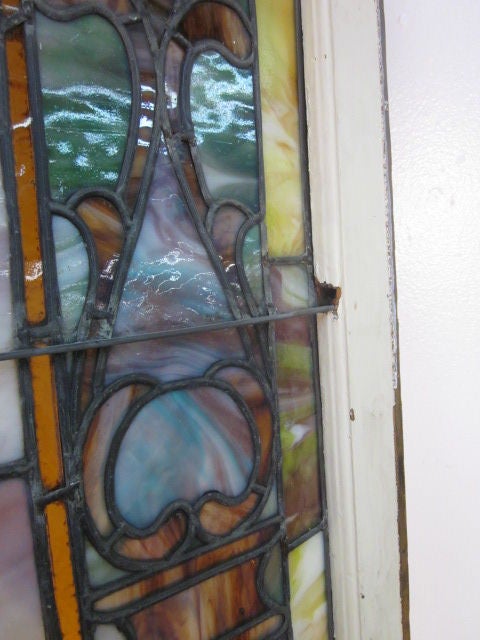 Large Leaded Stained Glass Arched Mirror 2
