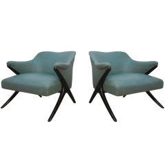 Stylish Pair Italian Upholstered Chairs