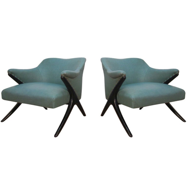 Stylish Pair Italian Upholstered Chairs