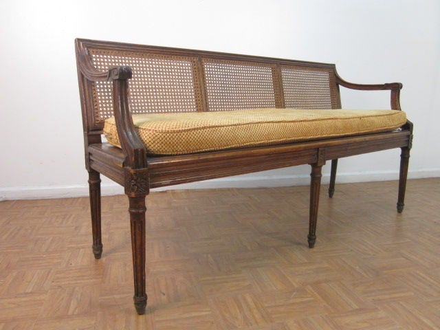 French Louis XIV Style Caned Bench