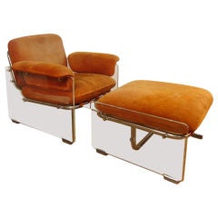 Italian Lucite & Upholstered Chair with Ottoman