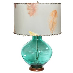 Winslow Anderson for Blenko "Pinched" Aqua Art Glass Table Lamp, 1950s