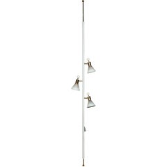 Stiffel Lampe à rallonge à trois abat-jour en blanc et laiton, style Raymond Loewy, années 1950