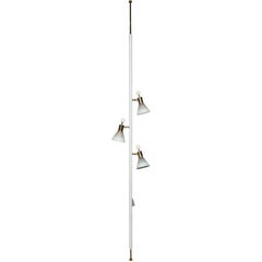 Retro Stiffel Raymond Loewy Style White & Brass Three Shade Extension Pole Lamp, 1950s