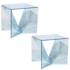 rare translucent pair of Blue Neal Small "Origami" Tables