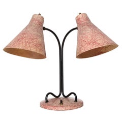 Kurt Versen Style Black Loop, Double Pink Fiberglass Shade Desk Lamp, 1950s 