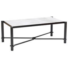 Coffee Table with Horse-Tack Styling in Iron and Marble by Jacques Adnet