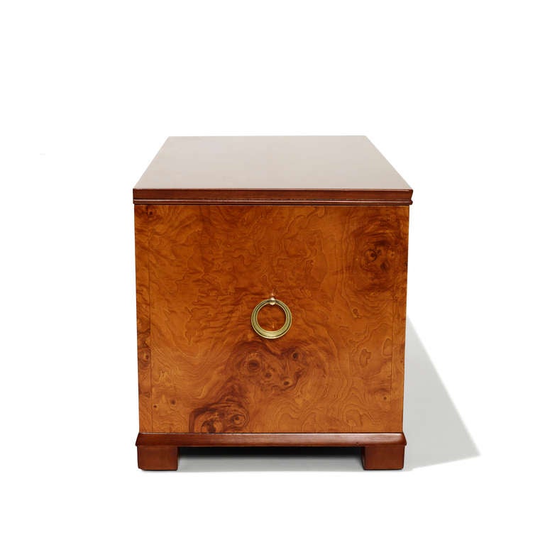 Handsome blanket chest in the Modern Classicism style from the furniture workshops of Nordiska Kompaniet. The piece displays the hallmark combination of fine craftsmanship, first rate materials, and the high standard of design typical for the firm.